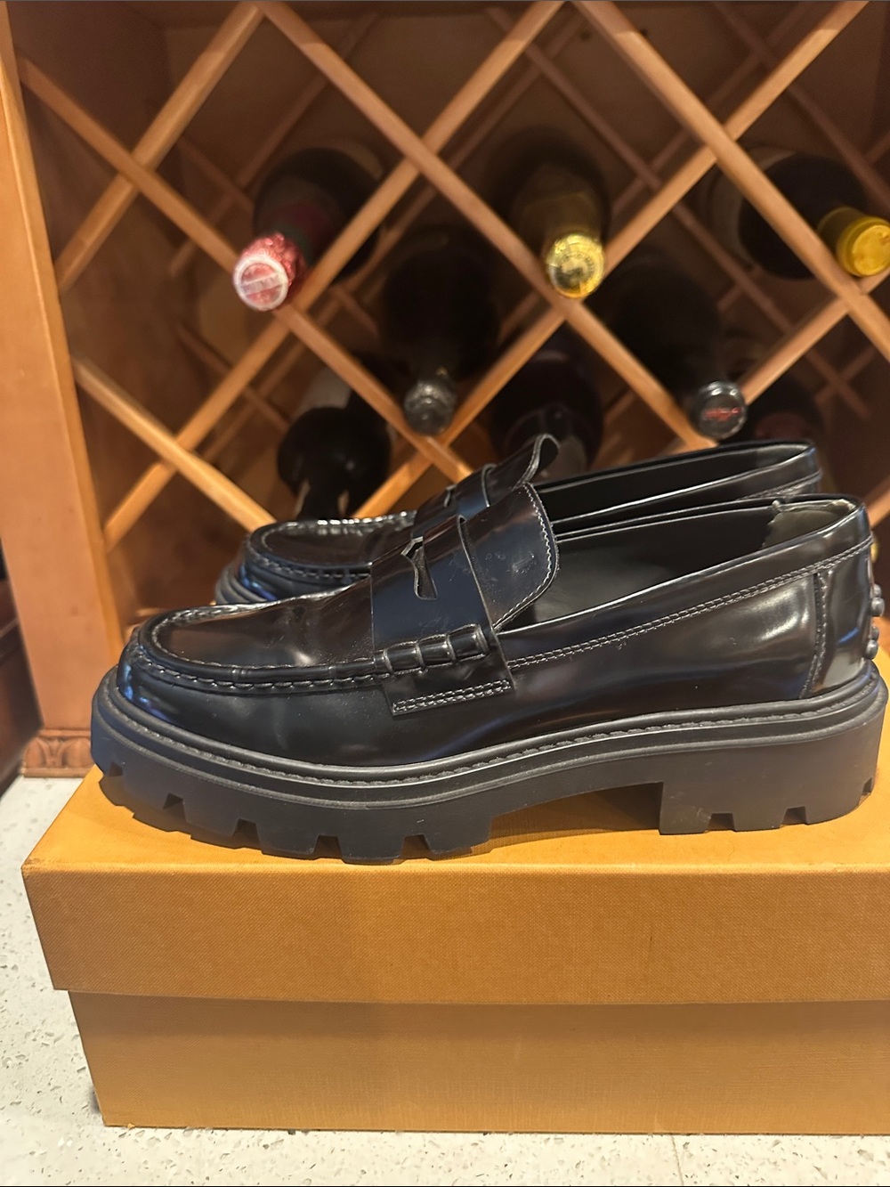Tod's Black Leather Lug Sole Penny Loafers - Picture 3 of 11